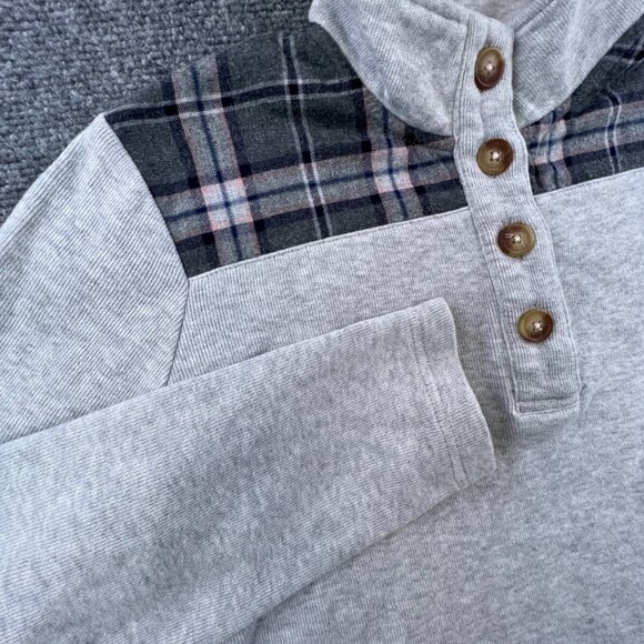 Orvis Womens Sweatshirt Pullover 1/4 Button Solid Gray Long Sleeve Knit Cotton - Picture 7 of 10